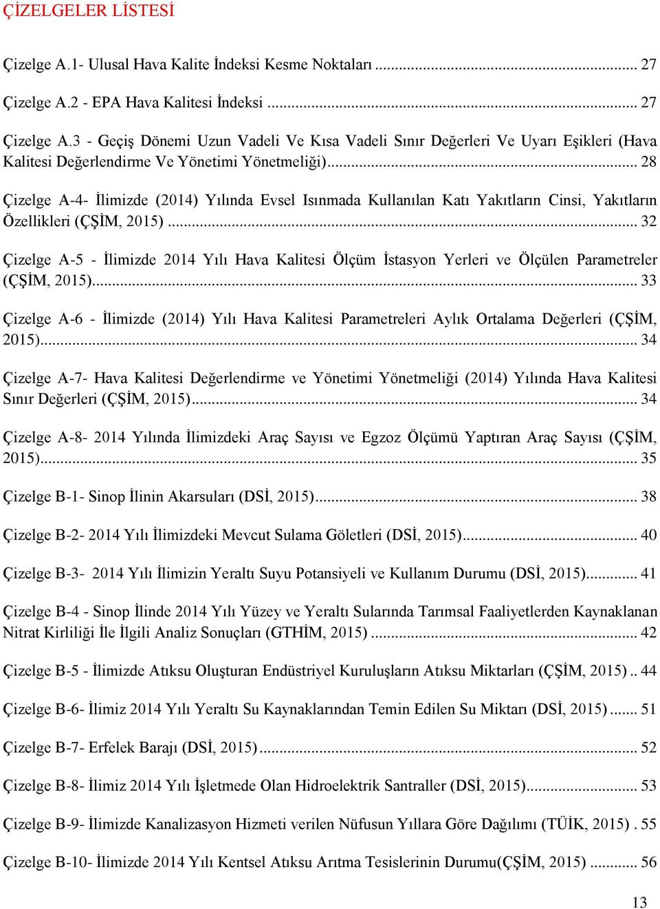 .. 28 Çizelge A-4- İlimizde (2014) Yılında Evsel Isınmada Kullanılan Katı Yakıtların Cinsi, Yakıtların Özellikleri (ÇŞİM, 2015).