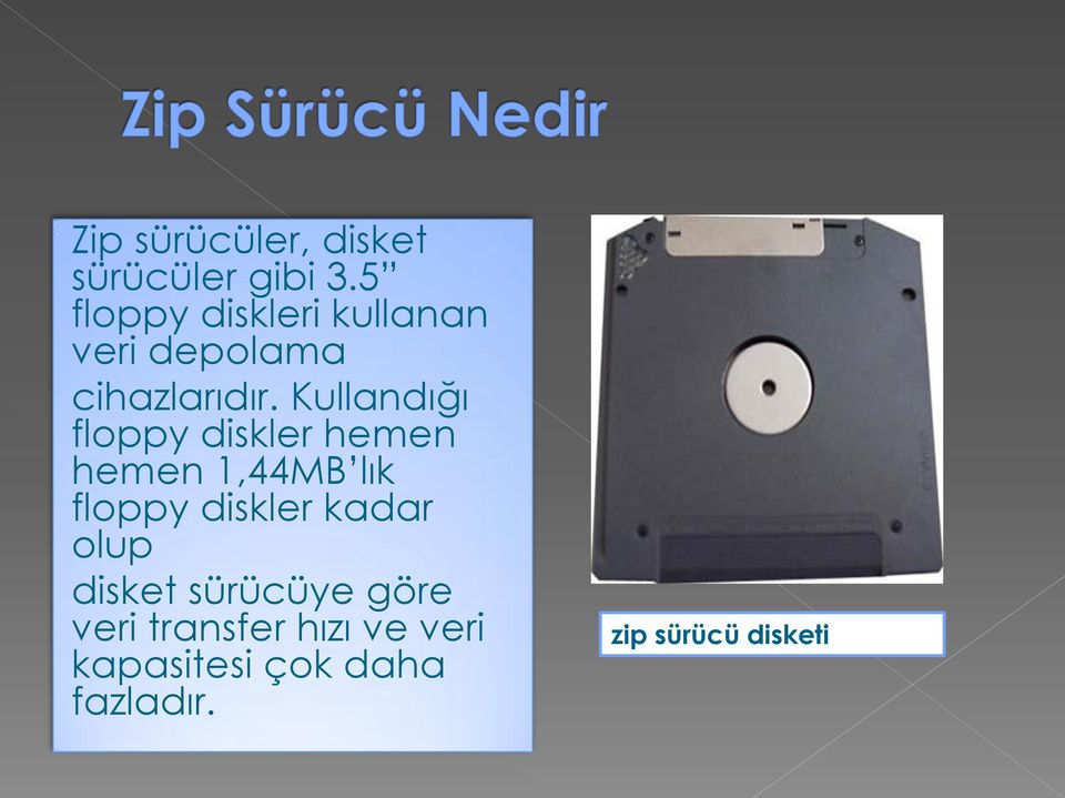 Kullandığı floppy diskler hemen hemen 1,44MB lık floppy diskler