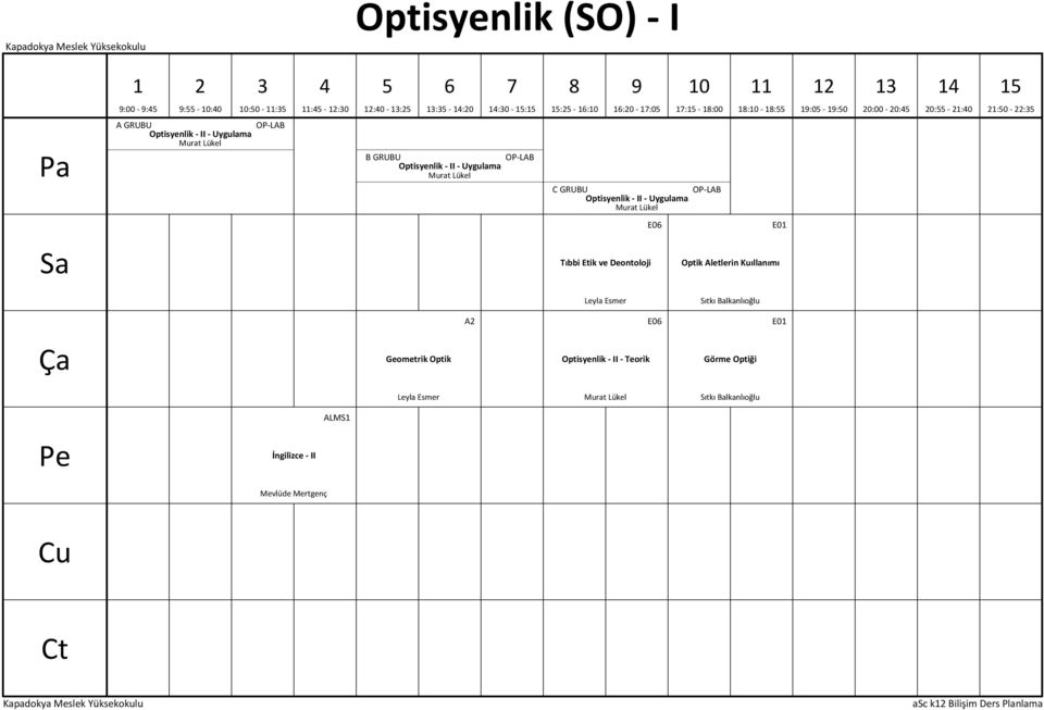 E0 E0 Tıbbi Etik ve Deontoloji Optik Aletlerin Kuıllanımı Leyla Esmer Sıtkı Balkanlıoğlu A E0 E0