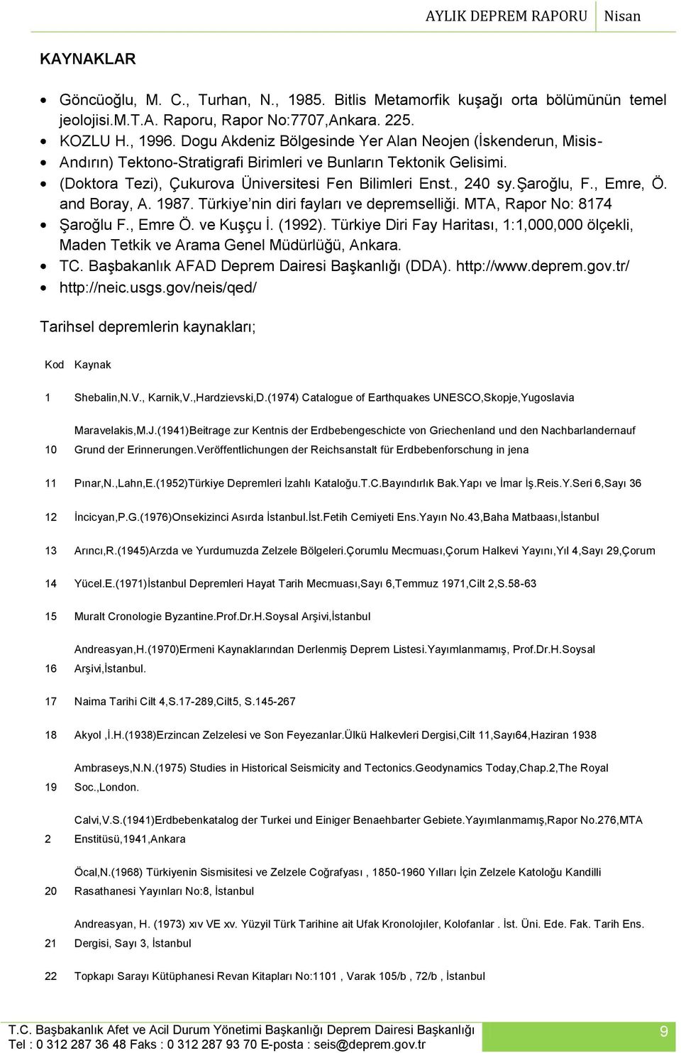 şaroğlu, F., Emre, Ö. and Boray, A. 1987. Türkiye nin diri fayları ve depremselliği. MTA, Rapor No: 8174 Şaroğlu F., Emre Ö. ve Kuşçu İ. (1992).