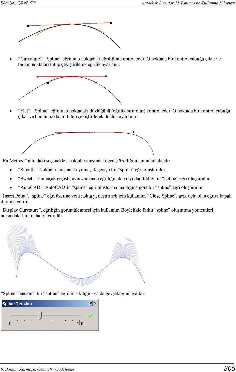 O noktada bir kontrol çubuğu çıkar ve bunun noktaları tutup çekiştirilerek düzlük ayarlanır. Fit Method altındaki seçenekler, noktalar arasındaki geçiş özelliğini tanımlamaktadır.