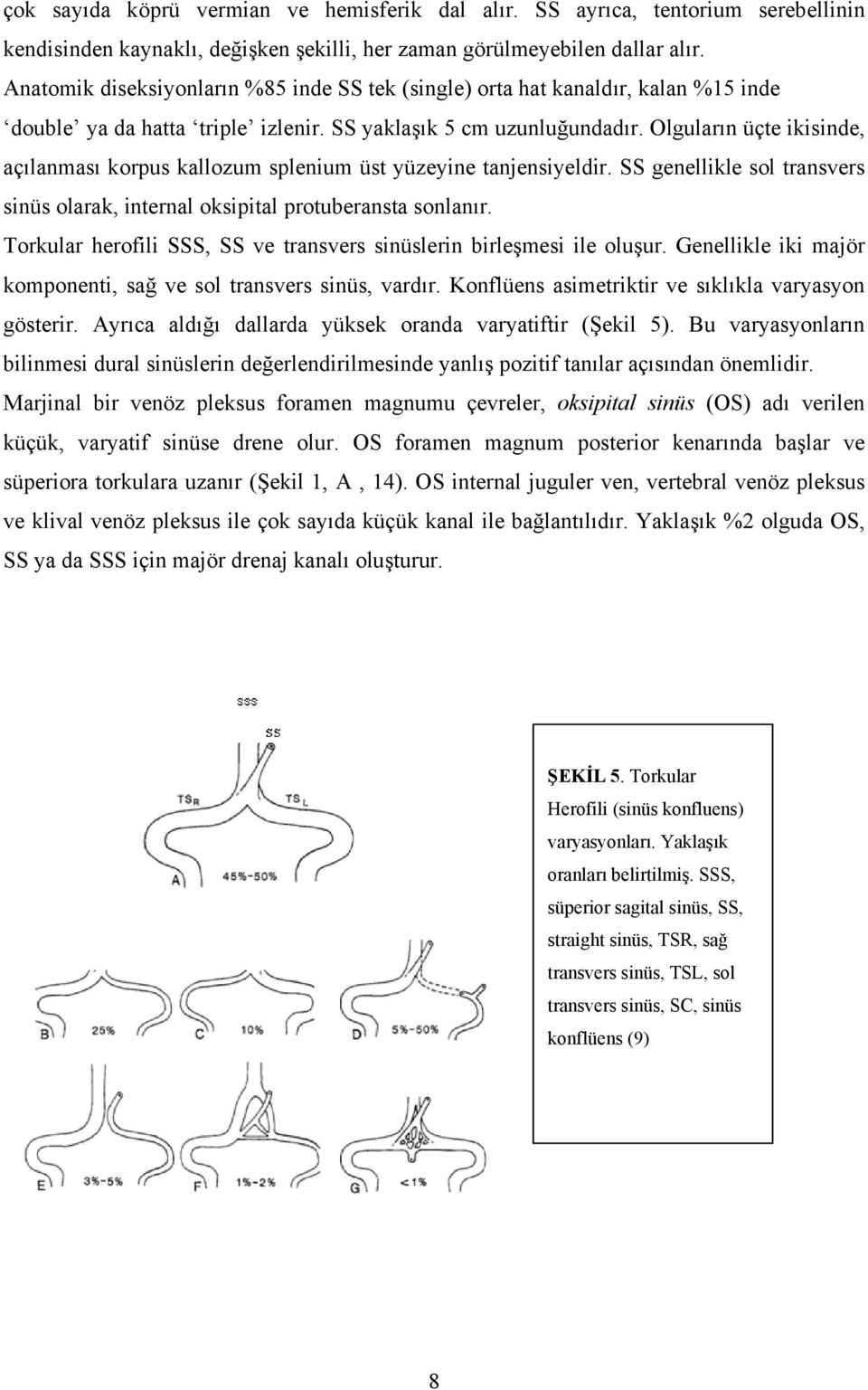 Olguların üçte ikisinde, açılanması korpus kallozum splenium üst yüzeyine tanjensiyeldir. SS genellikle sol transvers sinüs olarak, internal oksipital protuberansta sonlanır.