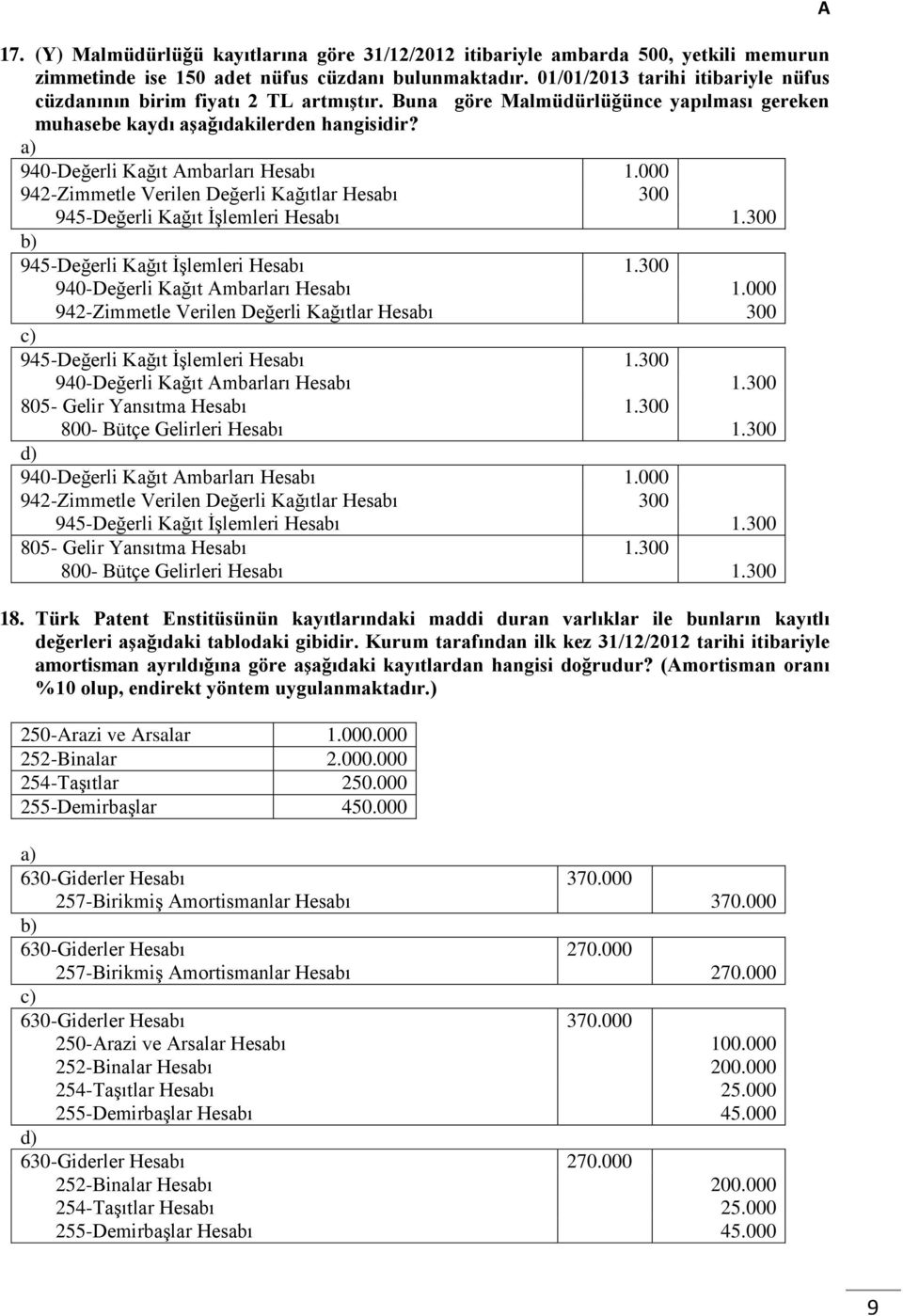 000 942-Zimmetle Verilen Değerli Kağıtlar Hesabı 300 945-Değerli Kağıt İşlemleri Hesabı 1.300 945-Değerli Kağıt İşlemleri Hesabı 1.300 940-Değerli Kağıt mbarları Hesabı 1.