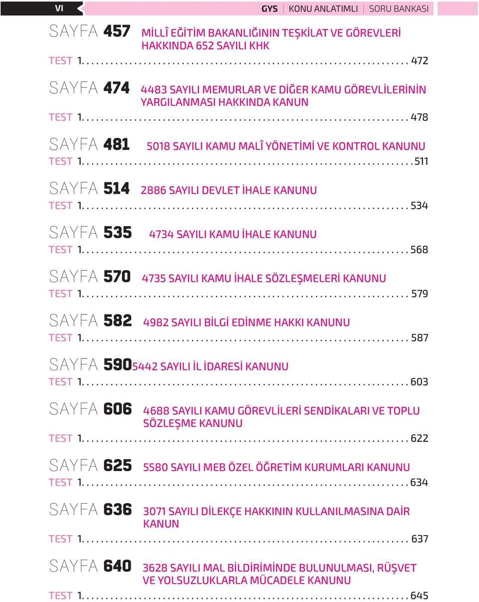 ... 511 SAYFA 514 2886 SAYILI DEVLET İHALE KANUNU TEST 1....534 SAYFA 535 4734 SAYILI KAMU İHALE KANUNU TEST 1.... 568 SAYFA 570 4735 SAYILI KAMU İHALE SÖZLEŞMELERİ KANUNU TEST 1.