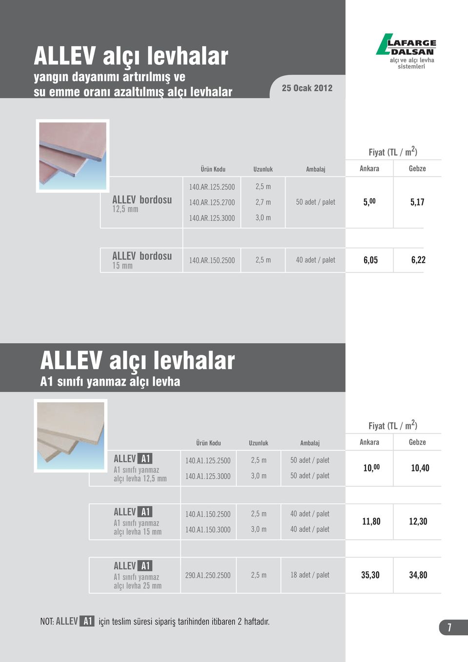 2500 2,5 m 40 adet / palet 6,05 6,22 alçý levhalar A1 sýnýfý yanmaz alçý levha Fiyat (TL / m 2 ) Uzunluk Ankara Gebze A1 A1 sýnýfý yanmaz alçý levha 12,5 140.A1.125.