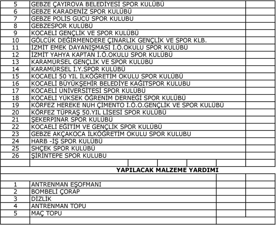 NIŞMASI İ.Ö.OKULU SPOR KULÜBÜ İZMİT YA