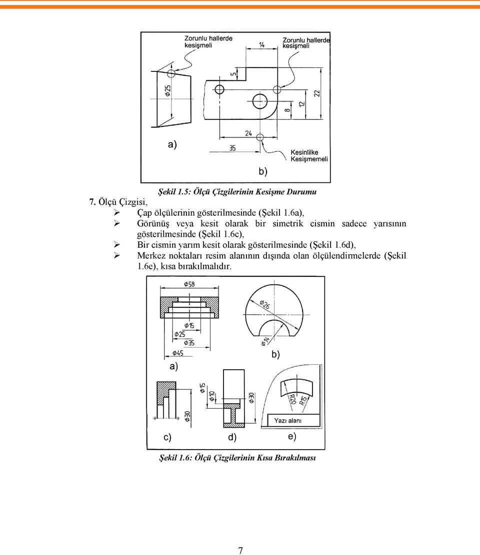 6c), Bir cismin yarım kesit olarak gösterilmesinde (Şekil 1.