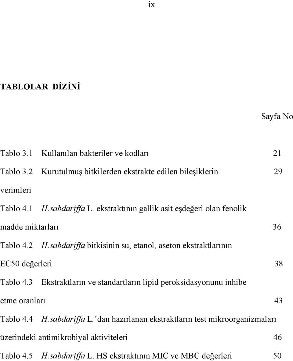 ekstraktının gallik asit eşdeğeri olan fenolik madde miktarları 36 Tablo 4.2 H.