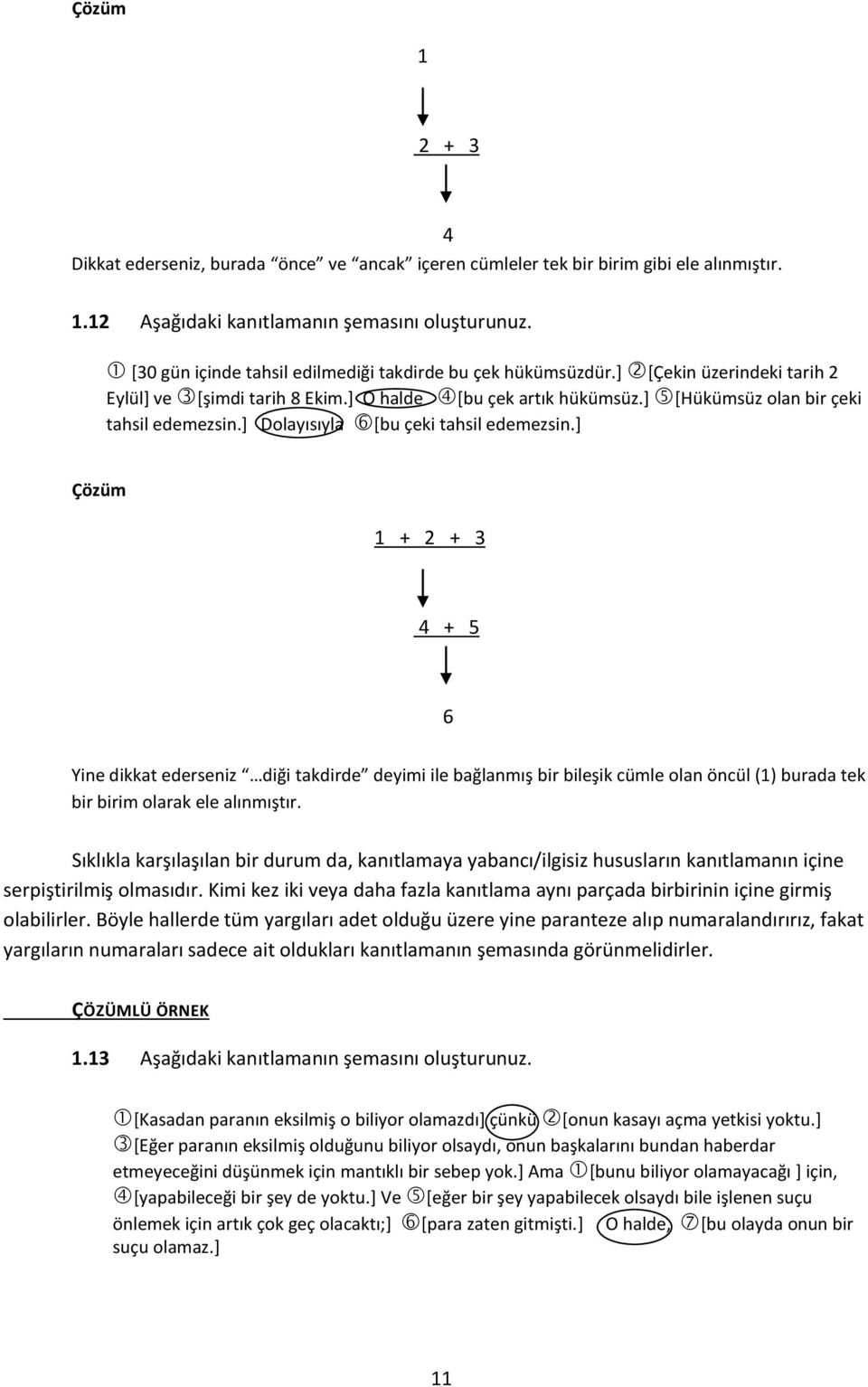 ] Dolayısıyla [bu çeki tahsil edemezsin.] 1 + 2 + 3 4 + 5 6 Yine dikkat ederseniz diği takdirde deyimi ile bağlanmış bir bileşik cümle olan öncül (1) burada tek bir birim olarak ele alınmıştır.