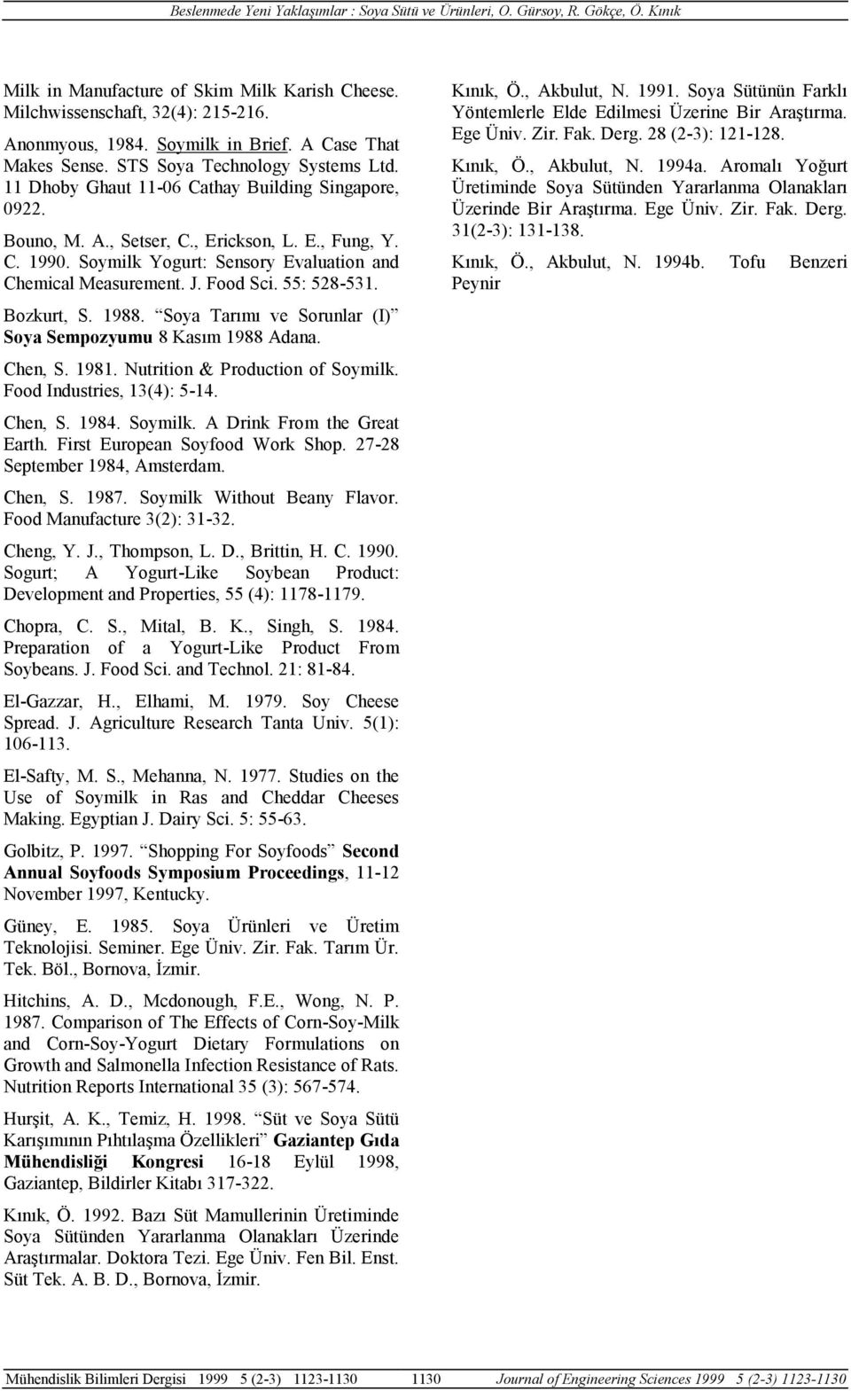 55: 528-531. Bozkurt, S. 1988. Soya Tarımı ve Sorunlar (I) Soya Sempozyumu 8 Kasım 1988 Adana. Chen, S. 1981. Nutrition & Production of Soymilk. Food Industries, 13(4): 5-14. Chen, S. 1984. Soymilk. A Drink From the Great Earth.