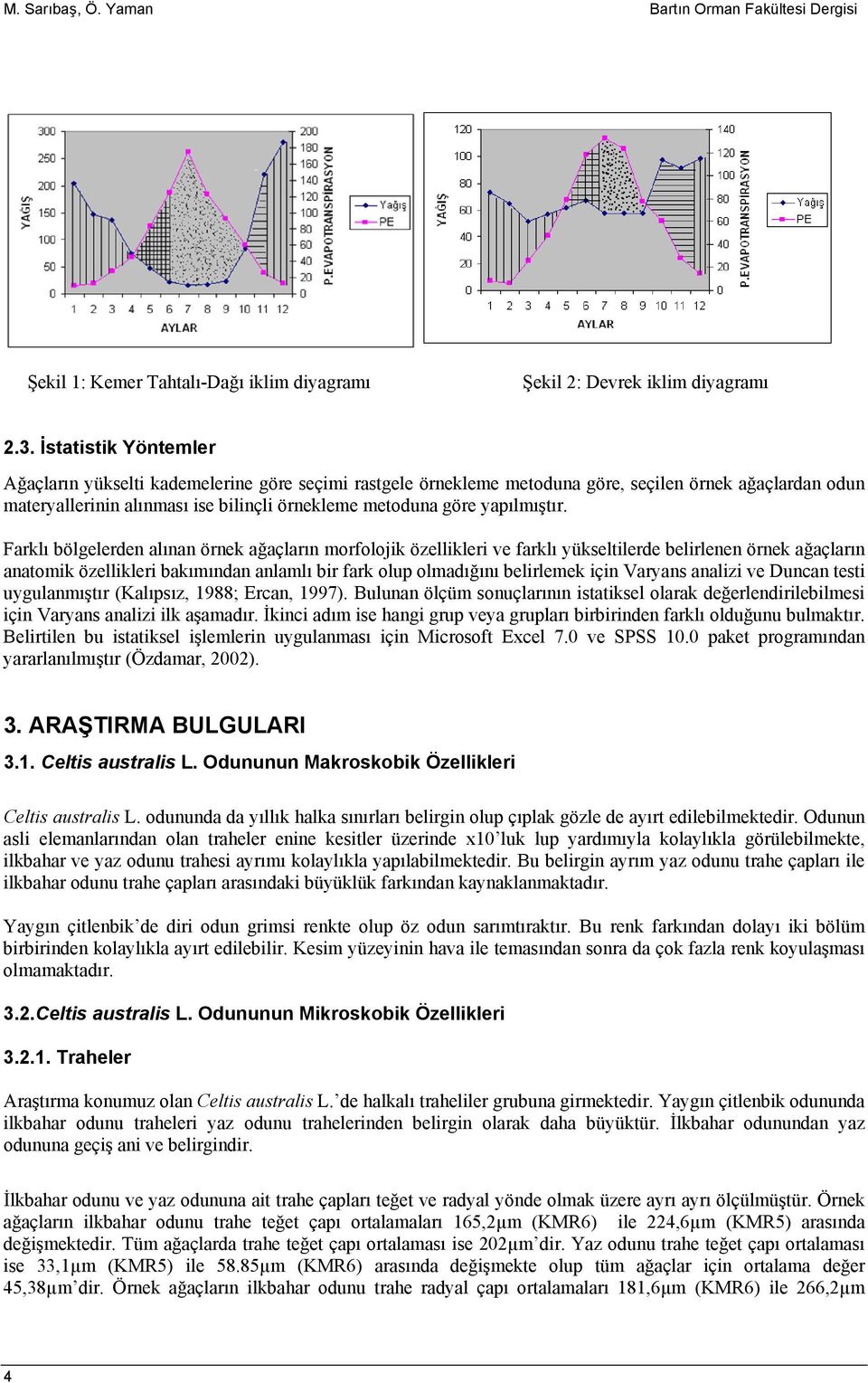 Farklı bölgelerden alınan örnek ağaçların mrfljik özellikleri ve farklı yükseltilerde belirlenen örnek ağaçların anatmik özellikleri bakımından anlamlı bir fark lup lmadığını belirlemek için Varyans