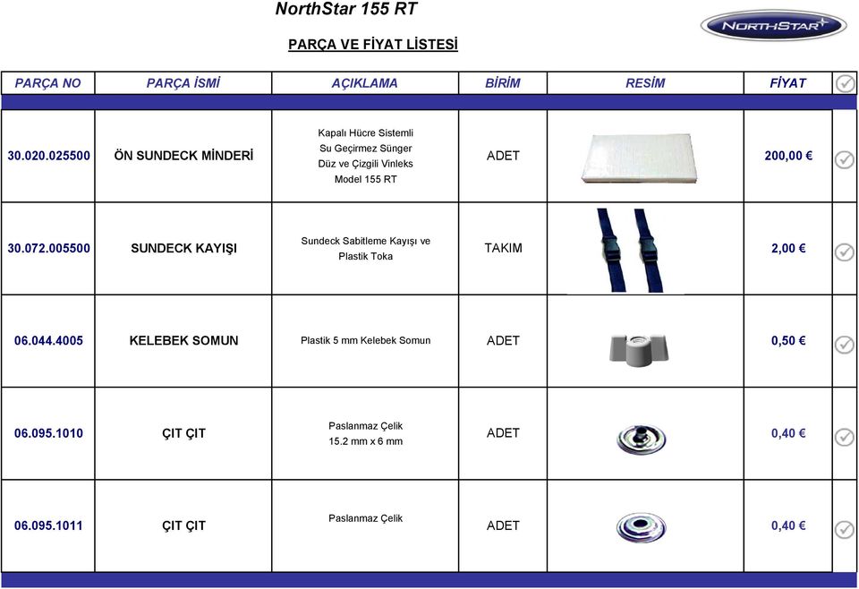 Vinleks ADET 200,00 Sundeck Sabitleme Kayışı ve Plastik Toka 30.072.