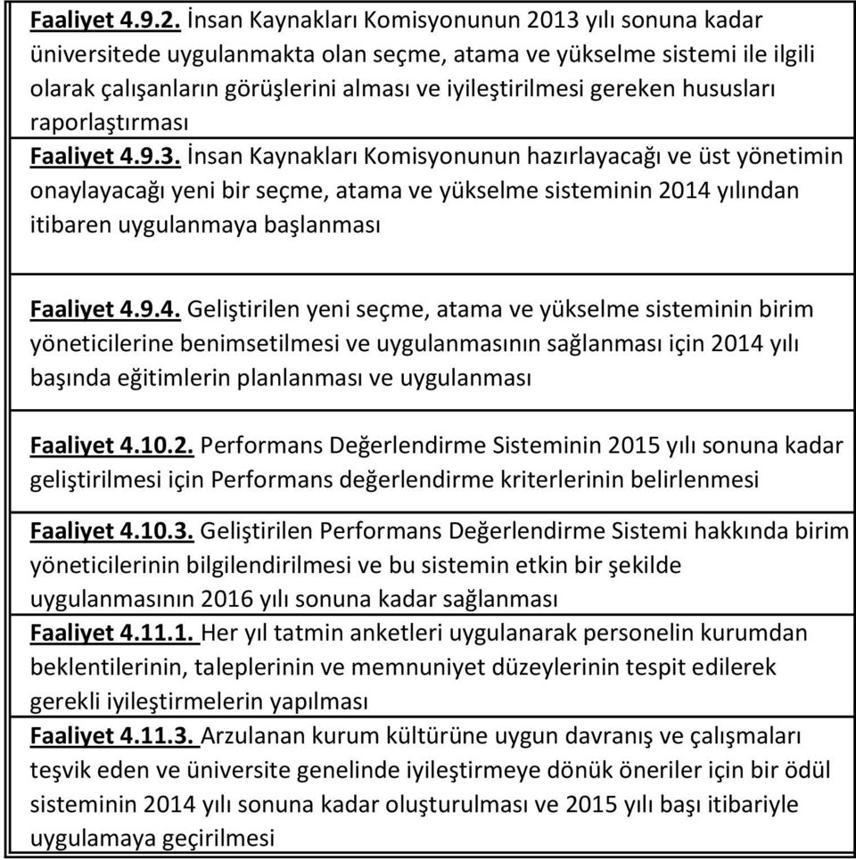 hususları raporlaştırması Faaliyet 4.9.3.