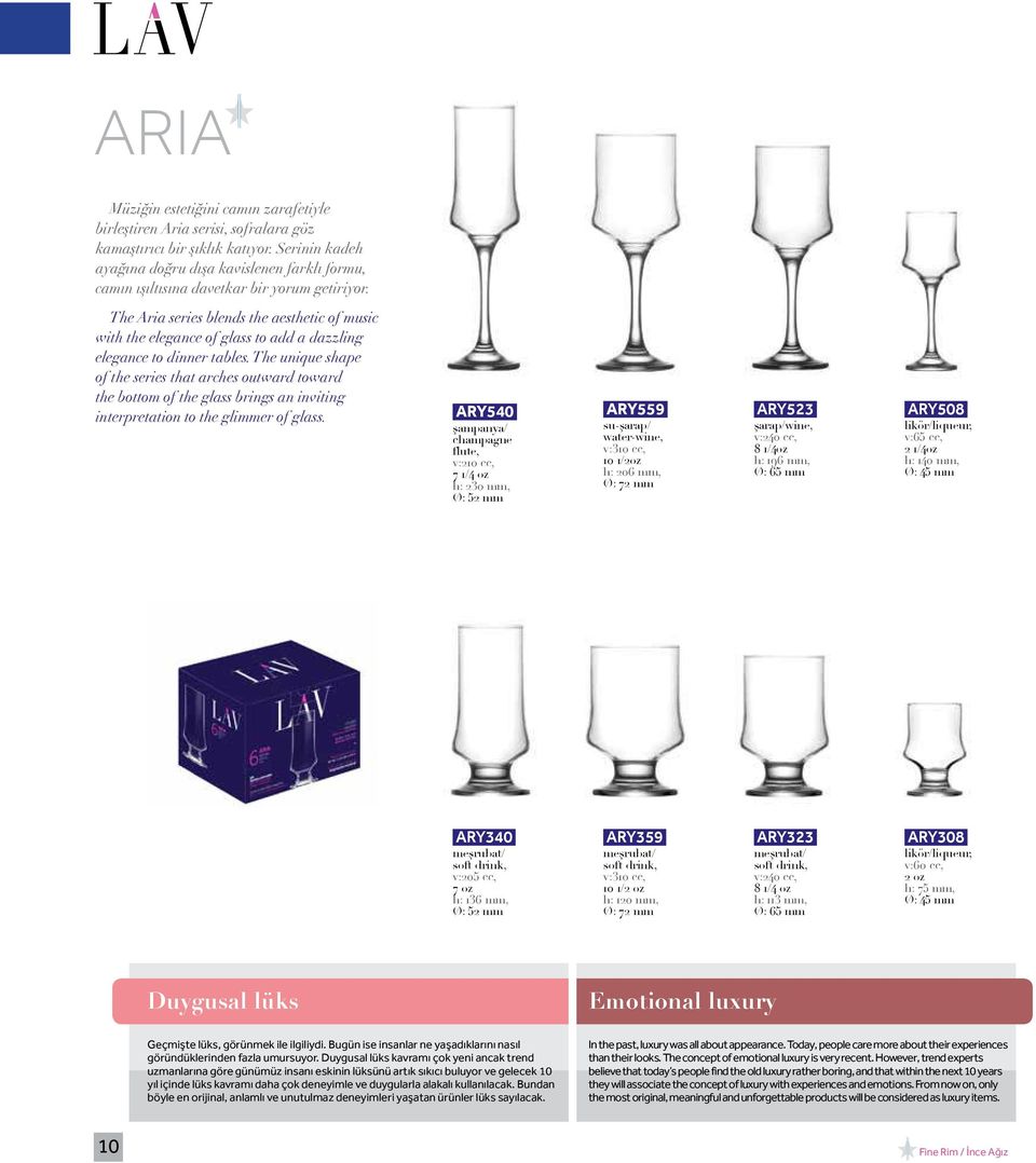 The Aria series blends the aesthetic of music with the elegance of glass to add a dazzling elegance to dinner tables.