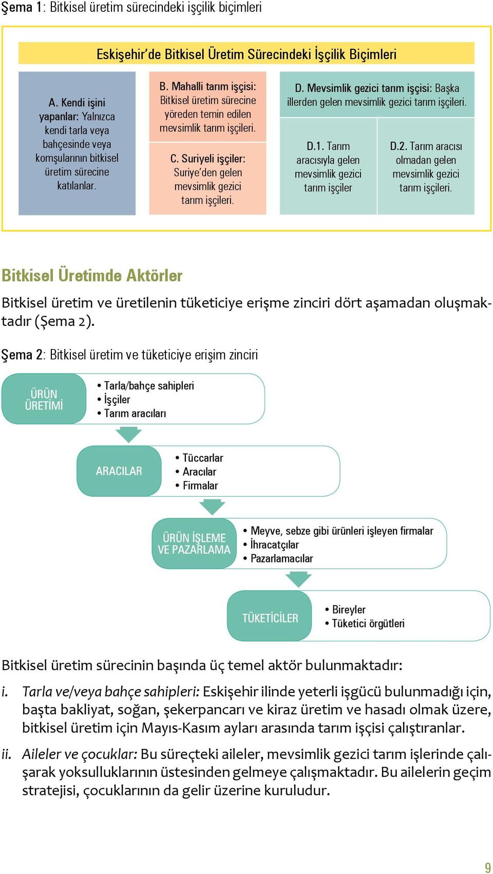 Mahalli tarım işçisi: Bitkisel üretim sürecine yöreden temin edilen mevsimlik tarım işçileri. C. Suriyeli işçiler: Suriye den gelen mevsimlik gezici tarım işçileri. D.