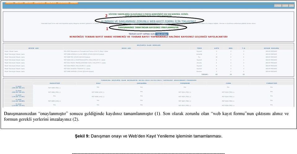 imzalayınız (2). Şekil 9: Danışman onayı ve Web den Kayıt Yenileme işleminin tamamlanması.