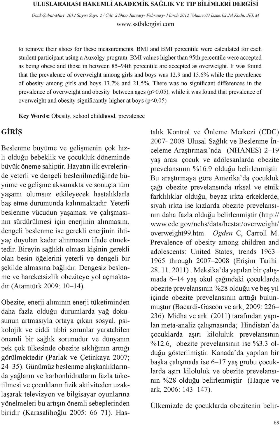 It was found that the prevalence of overweight among girls and boys was 12.9 and 13.6% while the prevalence of obesity among girls and boys 13.7% and 21.5%.