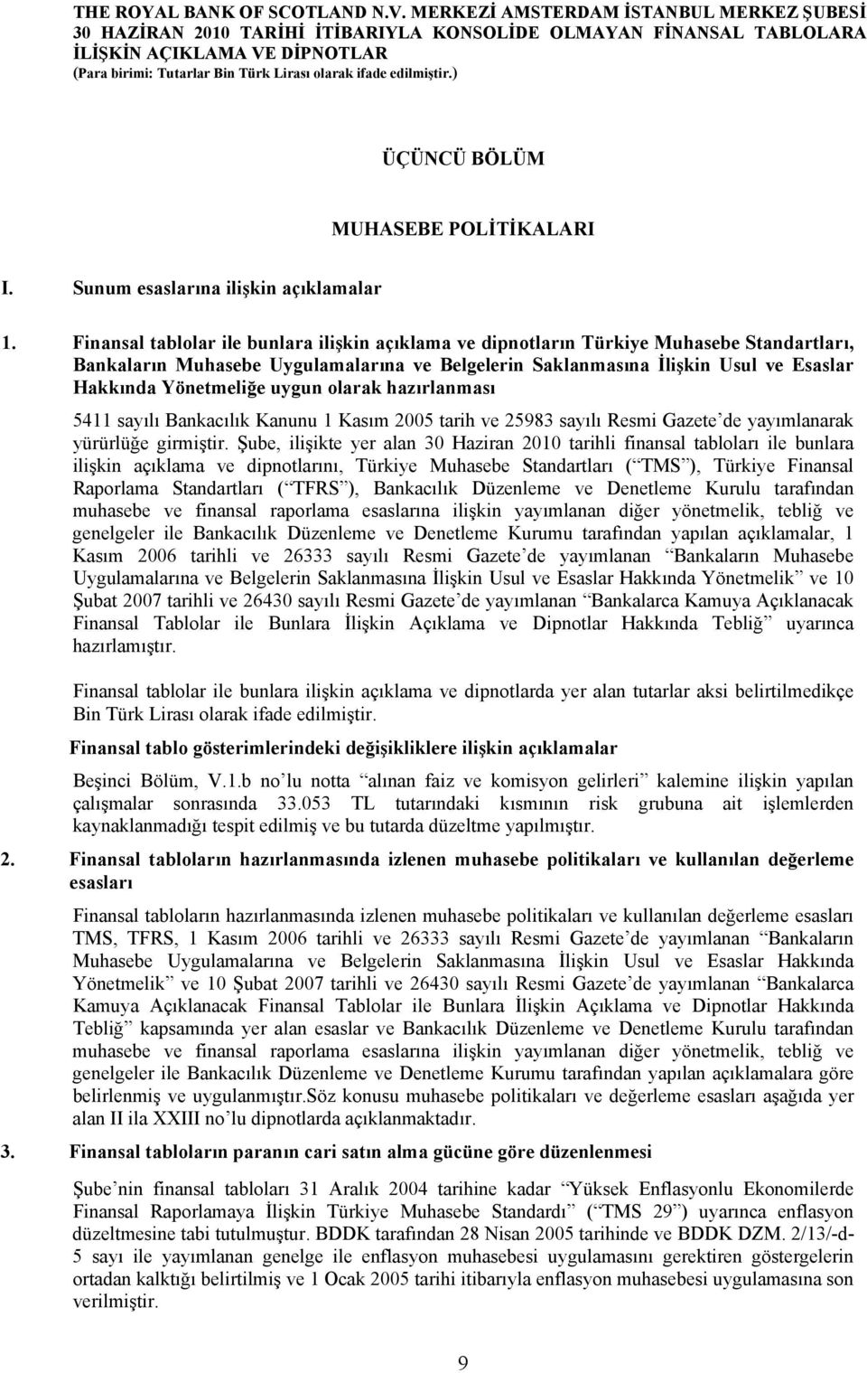 uygun olarak hazırlanması 5411 sayılı Bankacılık Kanunu 1 Kasım 2005 tarih ve 25983 sayılı Resmi Gazete de yayımlanarak yürürlüğe girmiştir.