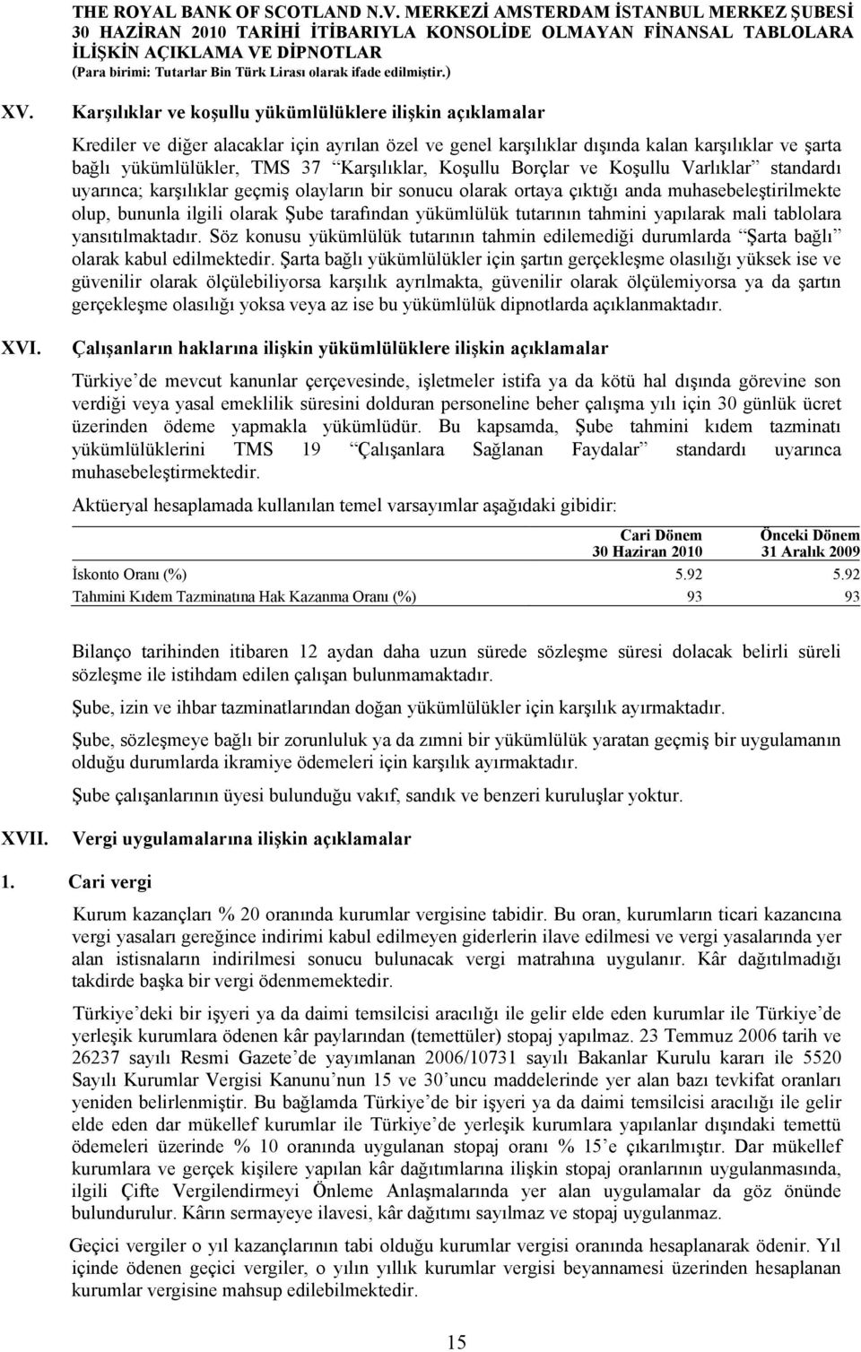 tarafından yükümlülük tutarının tahmini yapılarak mali tablolara yansıtılmaktadır. Söz konusu yükümlülük tutarının tahmin edilemediği durumlarda Şarta bağlı olarak kabul edilmektedir.