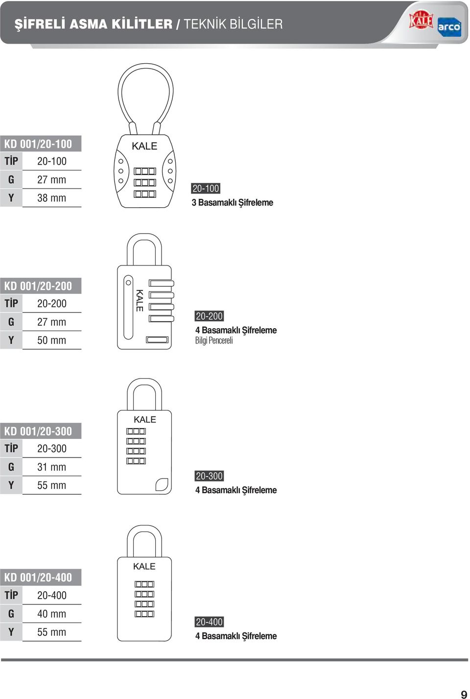 Basamaklı Şifreleme Bilgi Pencereli KD 001/20-300 TİP 20-300 G Y 31 mm 55 mm 20-300