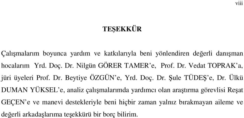 Ülkü DUMAN YÜKSEL e, analiz çalışmalarımda yardımcı olan araştırma görevlisi Reşat GEÇEN e ve manevi