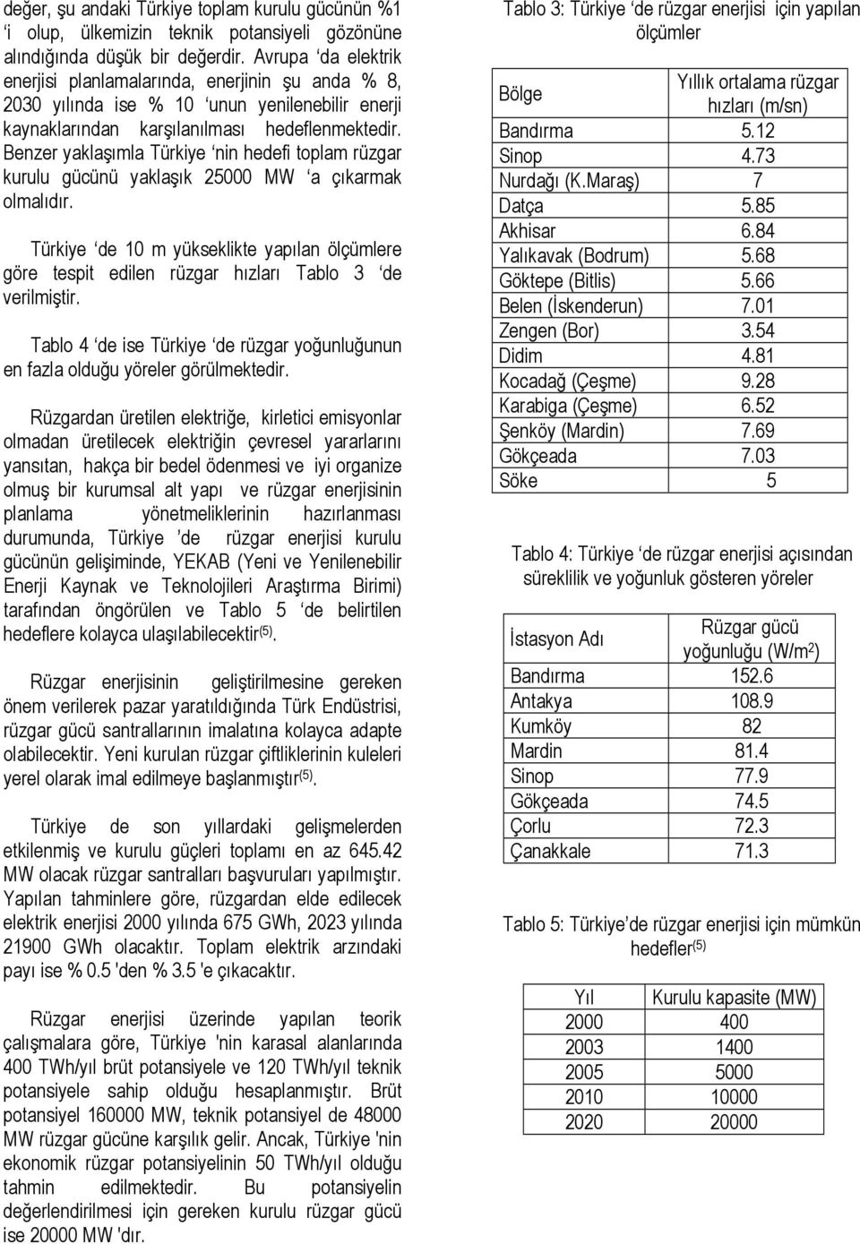 Benzer yaklaşımla Türkiye nin hedefi toplam rüzgar kurulu gücünü yaklaşık 25000 MW a çıkarmak olmalıdır.