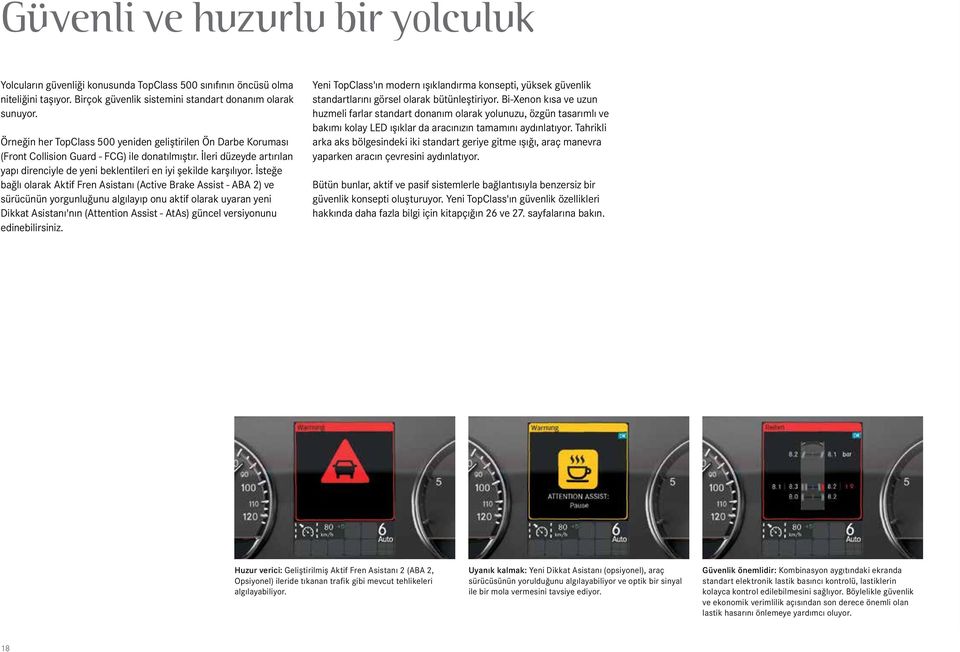 İsteğe bağlı olarak Aktif Fren Asistanı (Active Brake Assist - ABA 2) ve sürücünün yorgunluğunu algılayıp onu aktif olarak uyaran yeni Dikkat Asistanı'nın (Attention Assist - AtAs) güncel versiyonunu