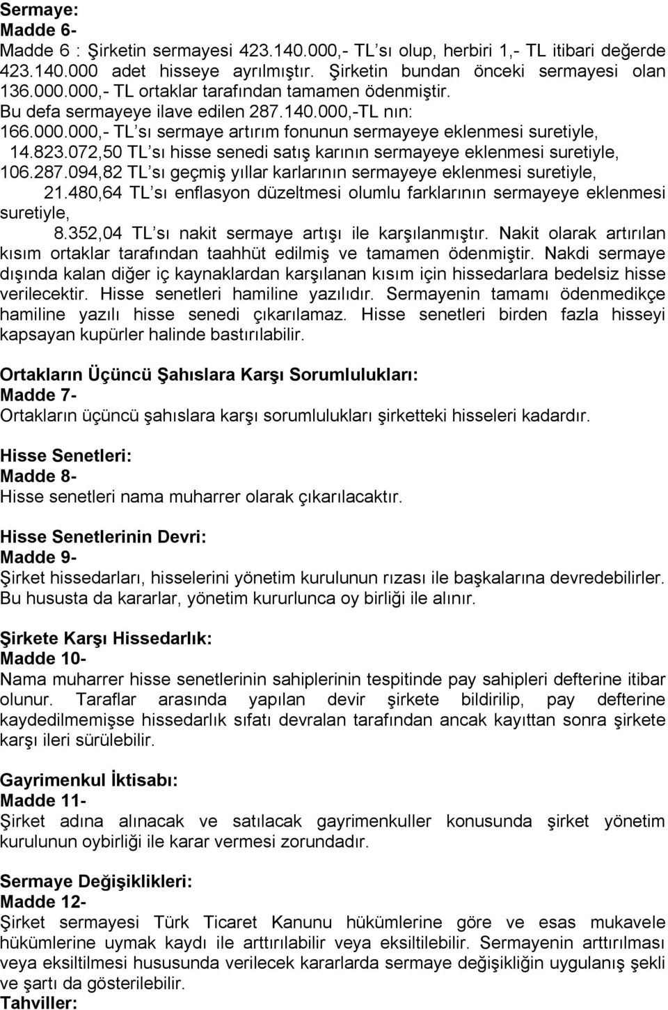 072,50 TL sı hisse senedi satış karının sermayeye eklenmesi suretiyle, 106.287.094,82 TL sı geçmiş yıllar karlarının sermayeye eklenmesi suretiyle, 21.