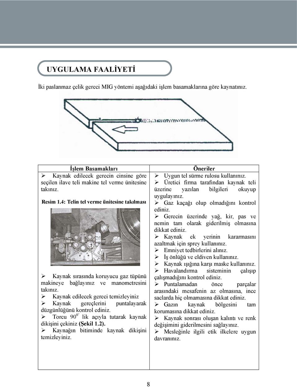 4: Telin tel verme ünitesine takılması Kaynak sırasında koruyucu gaz tüpünü makineye bağlayınız ve manometresini takınız.