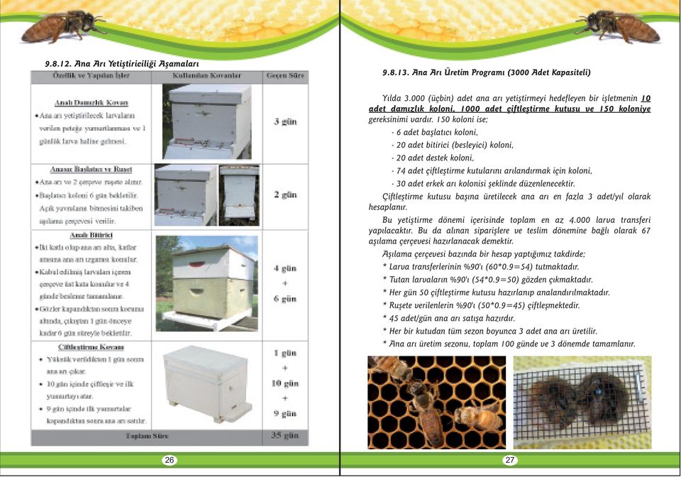 150 koloni ise; - 6 adet baþlatýcý koloni, - 20 adet bitirici (besleyici) koloni, - 20 adet destek koloni, - 74 adet çiftleþtirme kutularýný arýlandýrmak için koloni, - 30 adet erkek arý kolonisi