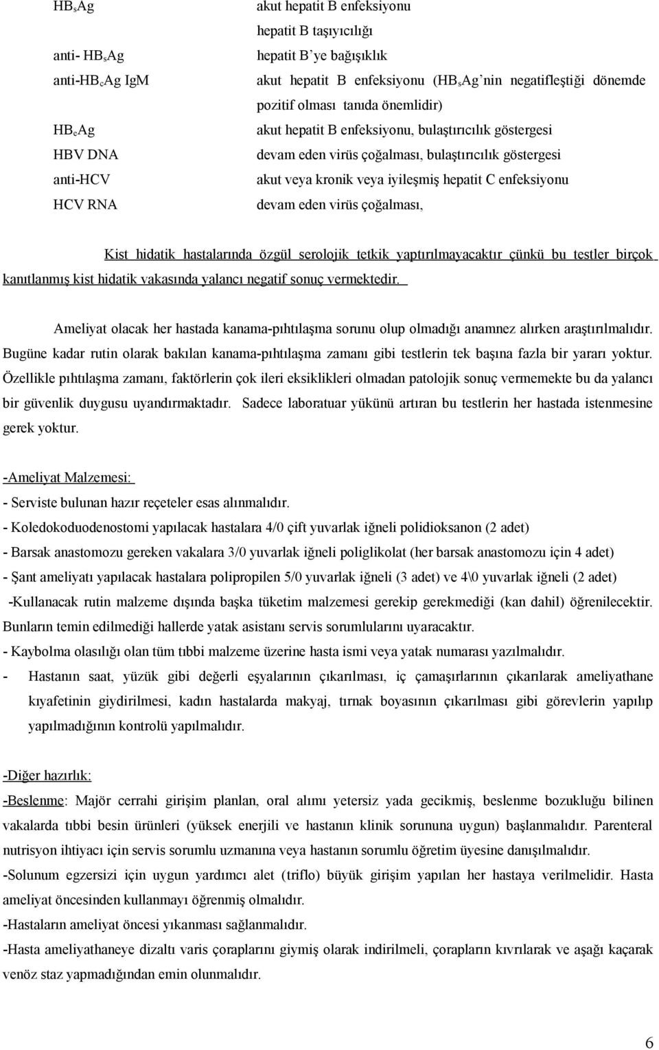 hepatit C enfeksiyonu devam eden virüs çoğalması, Kist hidatik hastalarında özgül serolojik tetkik yaptırılmayacaktır çünkü bu testler birçok kanıtlanmış kist hidatik vakasında yalancı negatif sonuç