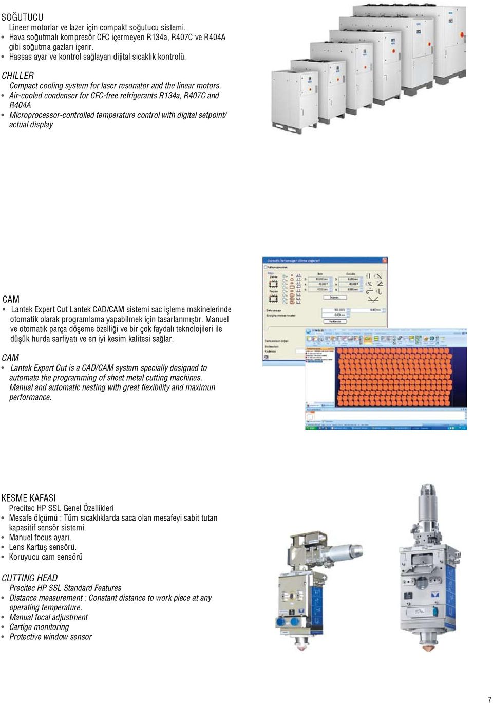 Air-cooled condenser for CFC-free refrigerants R134a, R407C and R404A Microprocessor-controlled temperature control with digital setpoint/ actual display Cam Lantek Expert Cut Lantek CAD/CAM sistemi