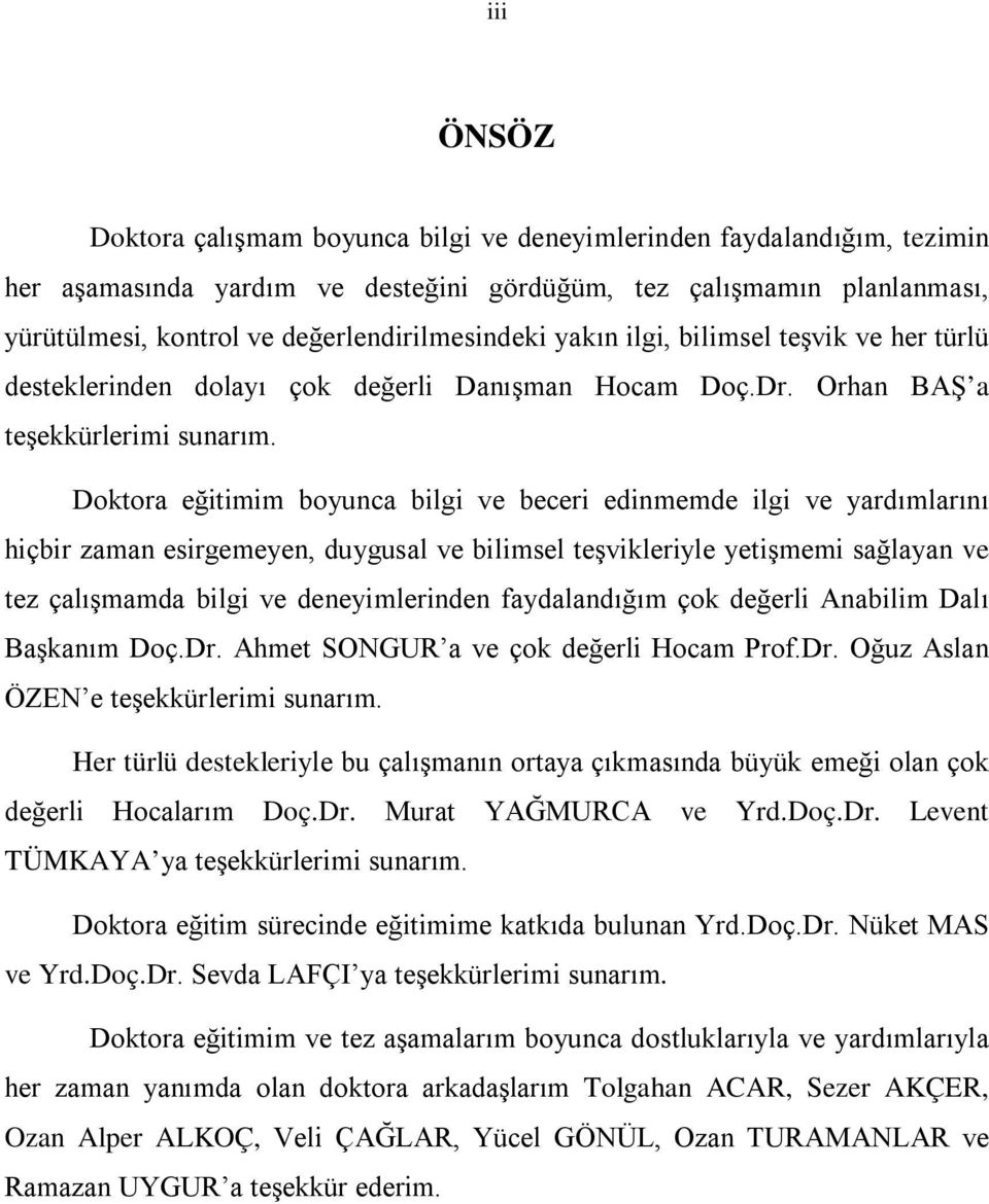 Doktora eğitimim boyunca bilgi ve beceri edinmemde ilgi ve yardımlarını hiçbir zaman esirgemeyen, duygusal ve bilimsel teşvikleriyle yetişmemi sağlayan ve tez çalışmamda bilgi ve deneyimlerinden