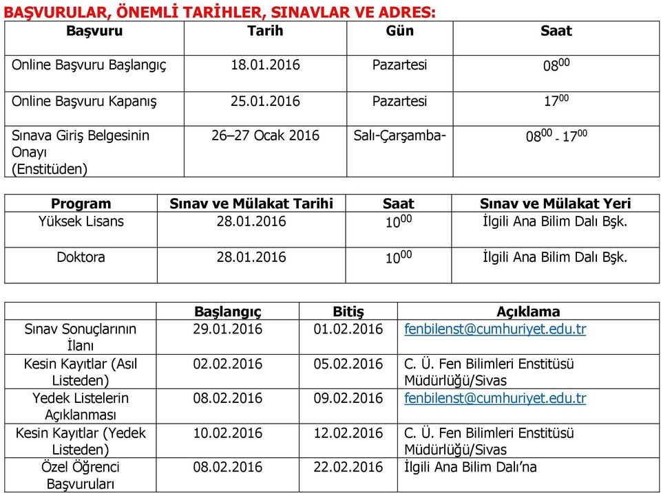 01.2016 10 00 İlgili Ana Bilim Dalı Bşk.