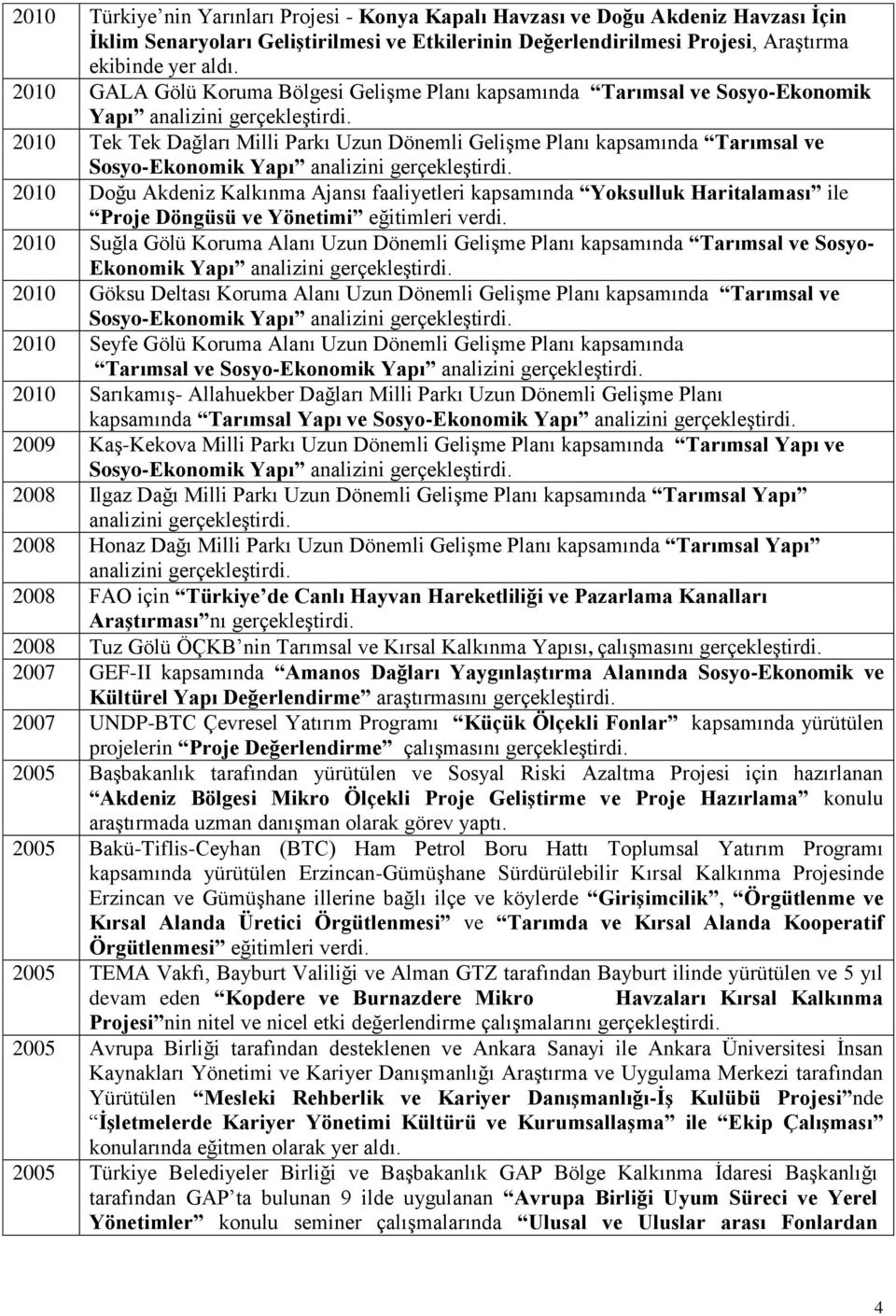 2010 Tek Tek Dağları Milli Parkı Uzun Dönemli Gelişme Planı kapsamında Tarımsal ve Sosyo-Ekonomik Yapı analizini gerçekleştirdi.