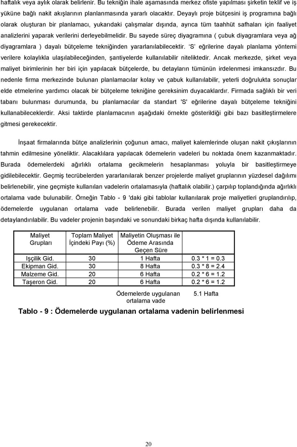 derleyebilmelidir. Bu sayede süreç diyagramına ( çubuk diyagramlara veya ağ diyagramlara ) dayalı bütçeleme tekniğinden yararlanılabilecektir.