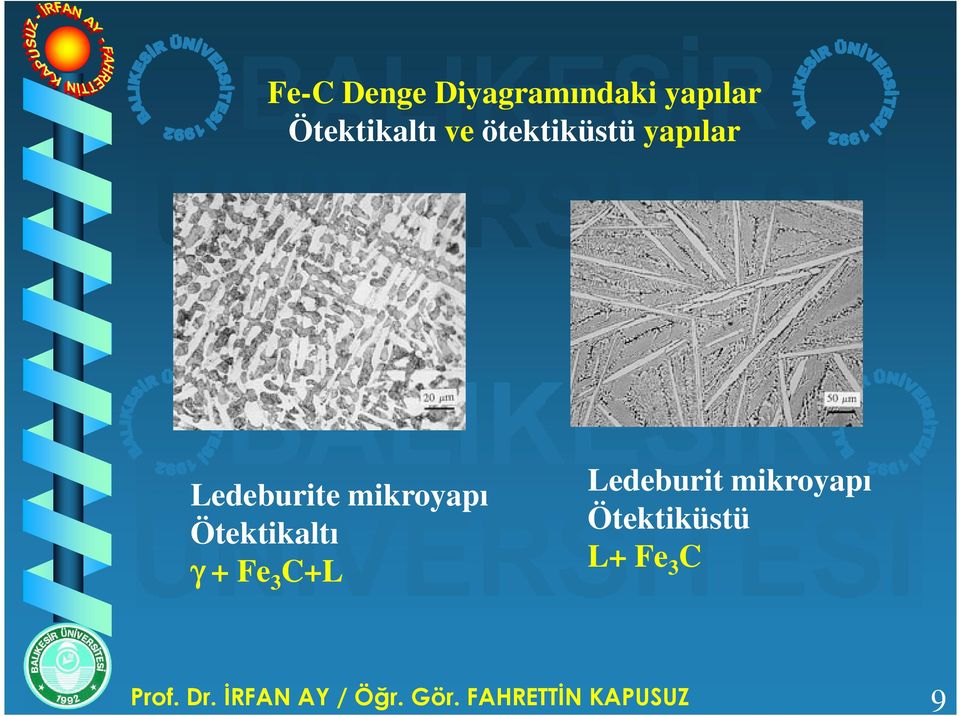 Ötektikaltı γ + Fe 3 C+L Ledeburit mikroyapı