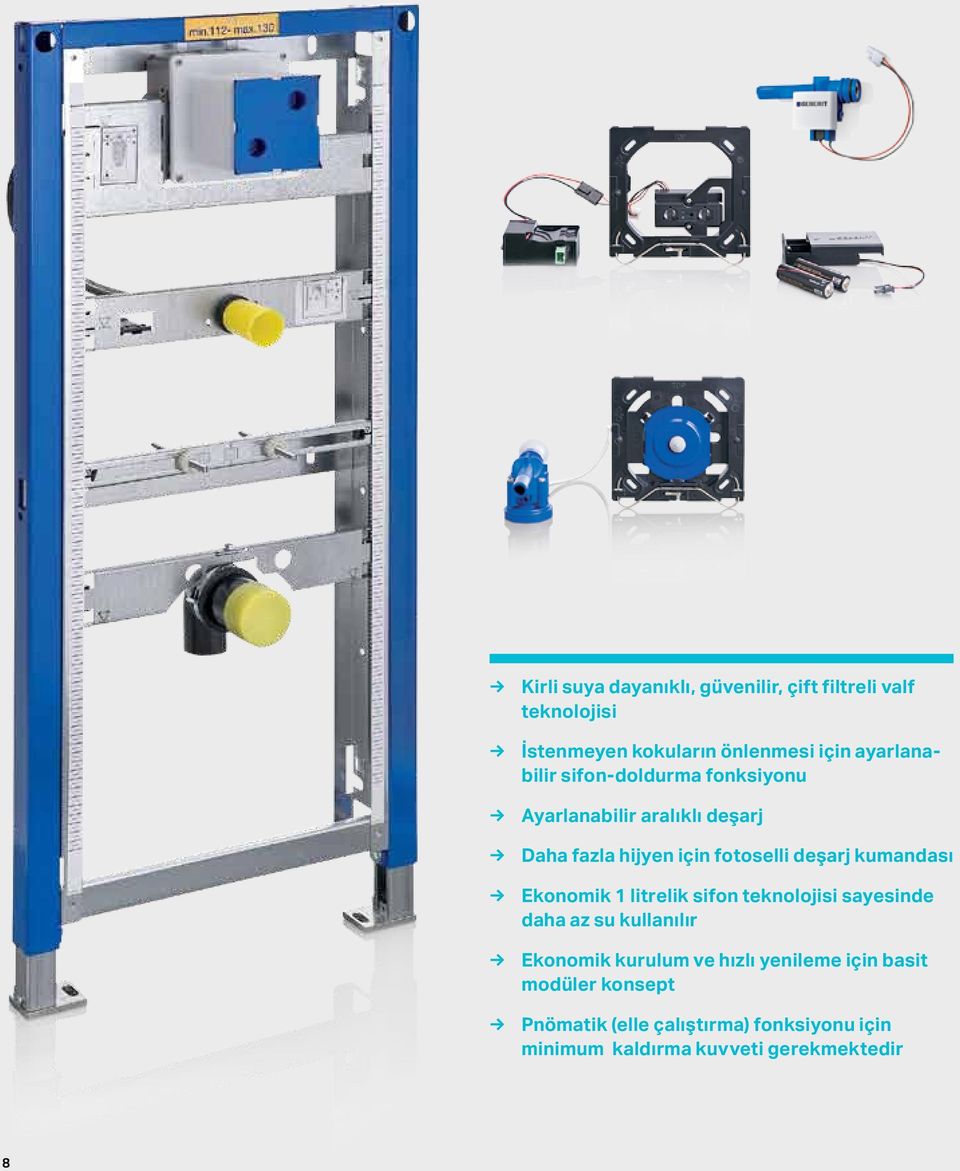 deşarj kumandası Ekonomik 1 litrelik sifon teknolojisi sayesinde daha az su kullanılır Ekonomik kurulum ve