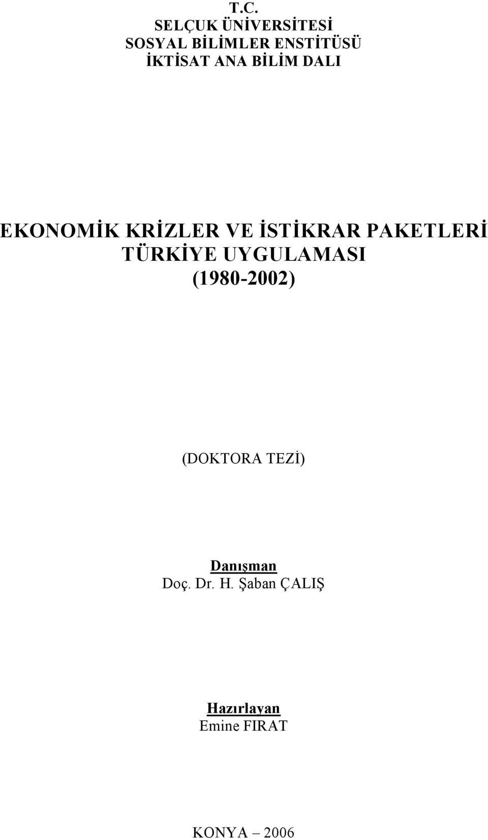 PAKETLERİ TÜRKİYE UYGULAMASI (1980-2002) (DOKTORA TEZİ)