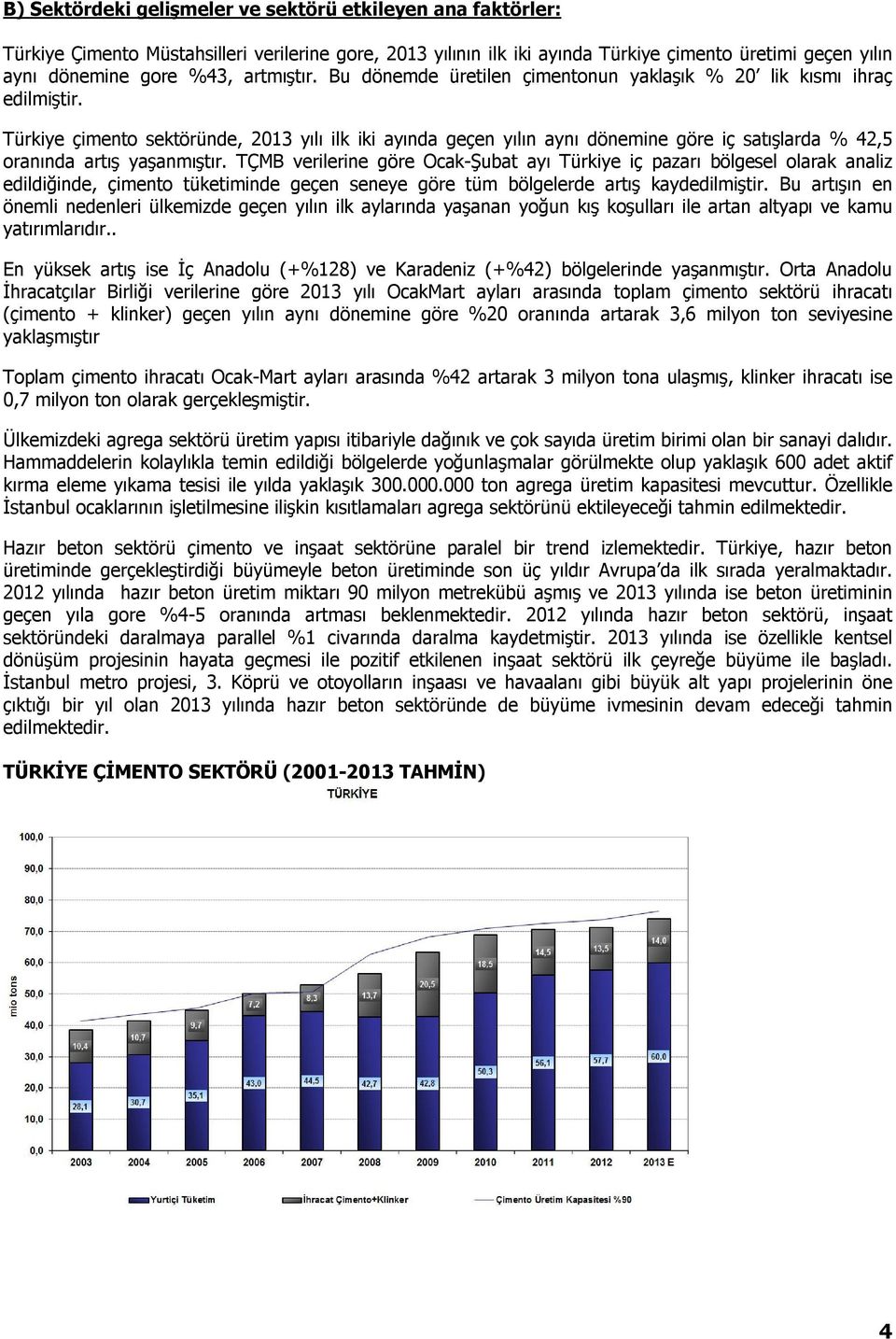 Türkiye çimento sektöründe, 2013 yılı ilk iki ayında geçen yılın aynı dönemine göre iç satışlarda % 42,5 oranında artış yaşanmıştır.