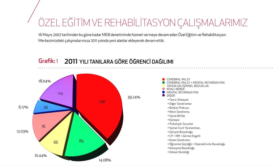 24% CEREBRAL PALSY CEREBRAL PALSY + MENTAL RETARDASYON YAYGIN GELİŞİMSEL BOZUKLUK RİSKLİ BEBEK MENTAL RETARDASYON TANISI DİĞER OLMAYAN Tanısı Olmayan Diğer Sendromlar Brekial Pleksus