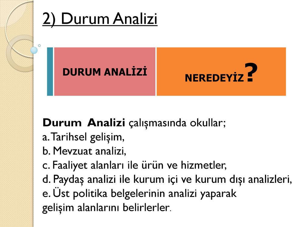 Mevzuat analizi, c. Faaliyet alanları ile ürün ve hizmetler, d.