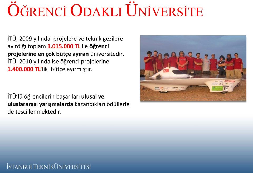 İTÜ, 2010 yılında ise öğrenci projelerine 1.400.000 TL lik bütçe ayırmıştır.