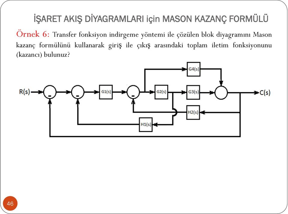 diyagramını Mason kazanç formülünü kullanarak giriş ile