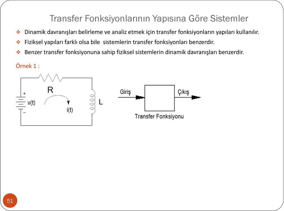 Fiziksel yapıları farklı olsa bile sistemlerin transfer fonksiyonları benzerdir.