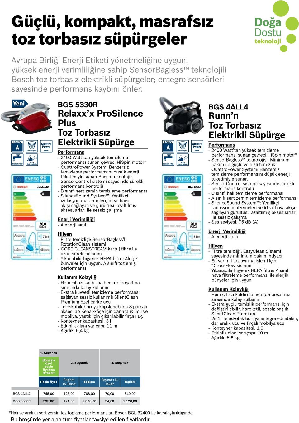 BGS5330R 28,0 kwh/yıl 71dB BGS 5330R Relaxx x ProSilence Plus Toz Torbasız Elektrikli Süpürge 2400 Watt tan yüksek temizleme performansı sunan çevreci HiSpin motor* QuattroPower System: Benzersiz