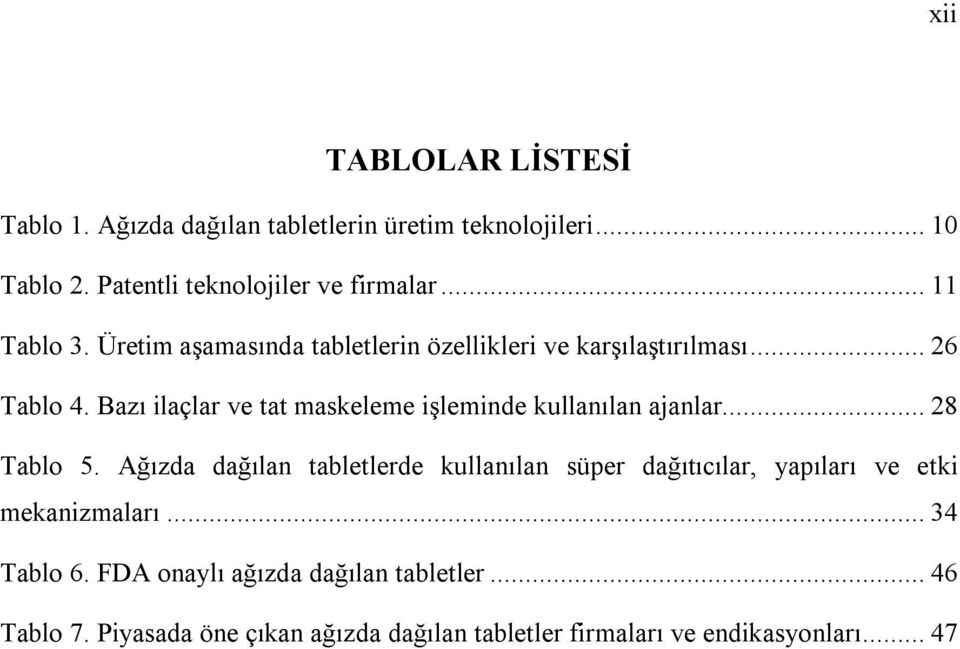 Bazı ilaçlar ve tat maskeleme işleminde kullanılan ajanlar... 28 Tablo 5.