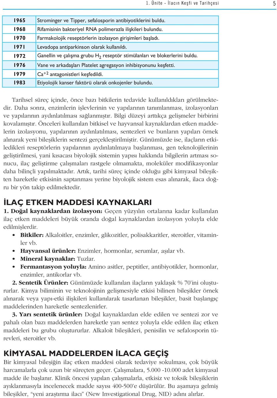 1976 Vane ve arkadafllar Platelet agregasyon inhibisyonunu keflfetti. 1979 Ca +2 antagonistleri keflfedildi. 1983 Etiyolojik kanser faktörü olarak onkojenler bulundu.