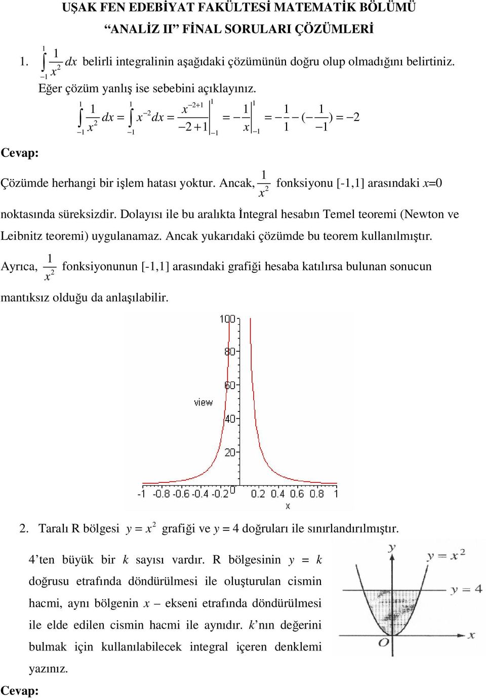 Dolayısı ile bu aralıkta İntegral hesabın Temel teoremi (Newton ve Leibnitz teoremi) uygulanamaz. Ancak yukarıdaki çözümde bu teorem kullanılmıştır.