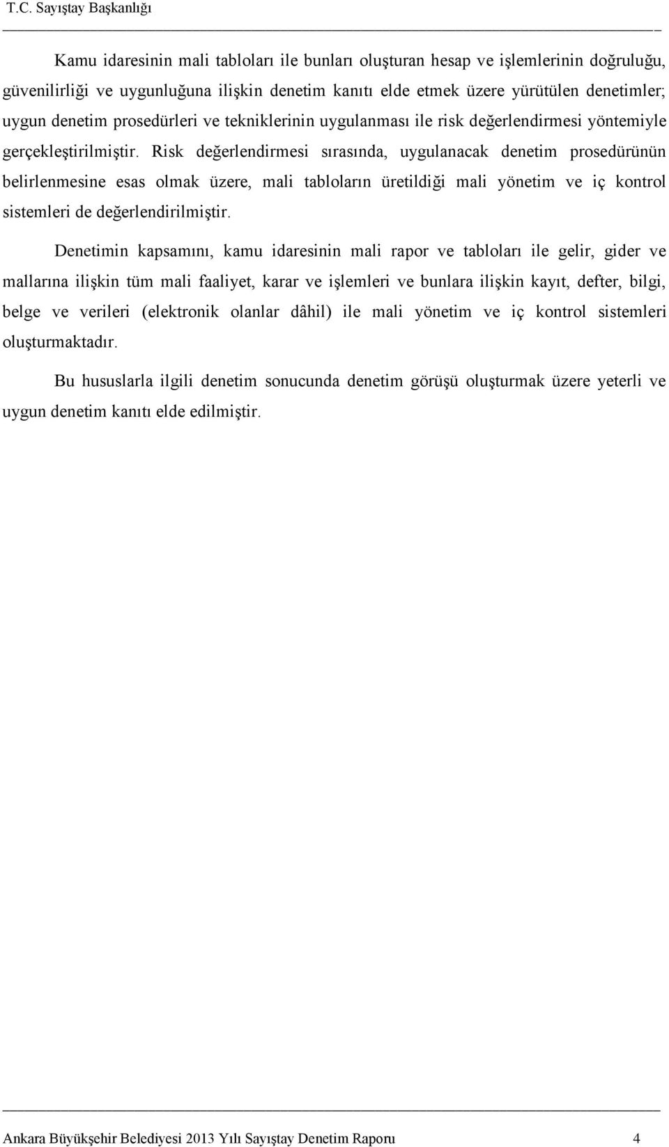 Risk değerlendirmesi sırasında, uygulanacak denetim prosedürünün belirlenmesine esas olmak üzere, mali tabloların üretildiği mali yönetim ve iç kontrol sistemleri de değerlendirilmiģtir.